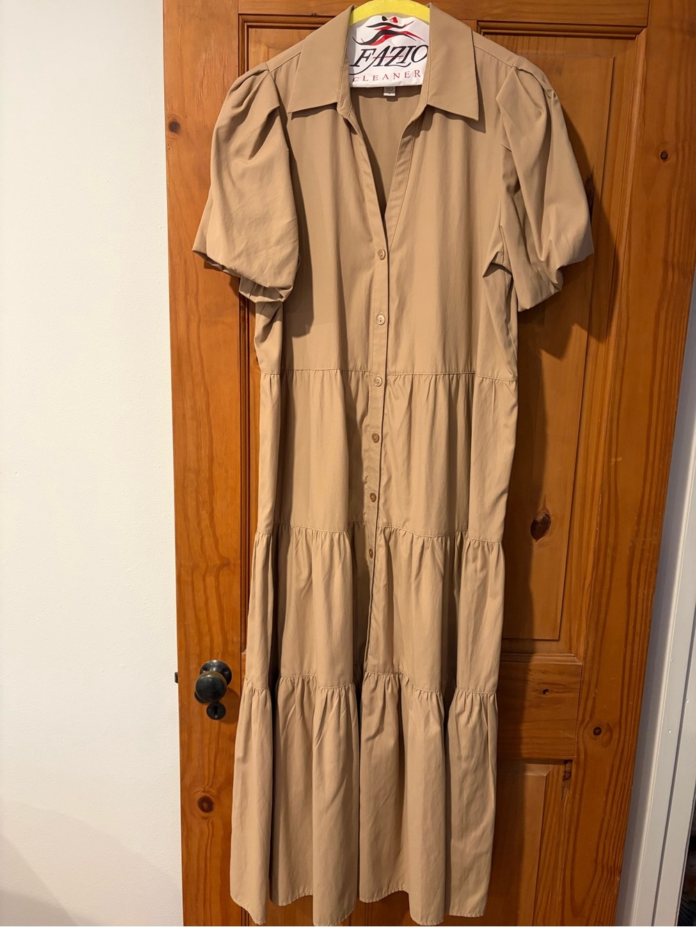 Brochu Walker Tan Tiered Maxi Dress with Puff Sleeves